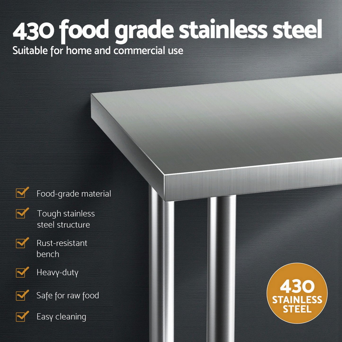 Stainless Steel Kitchen Bench w/ Splashback 760x610MM 430
