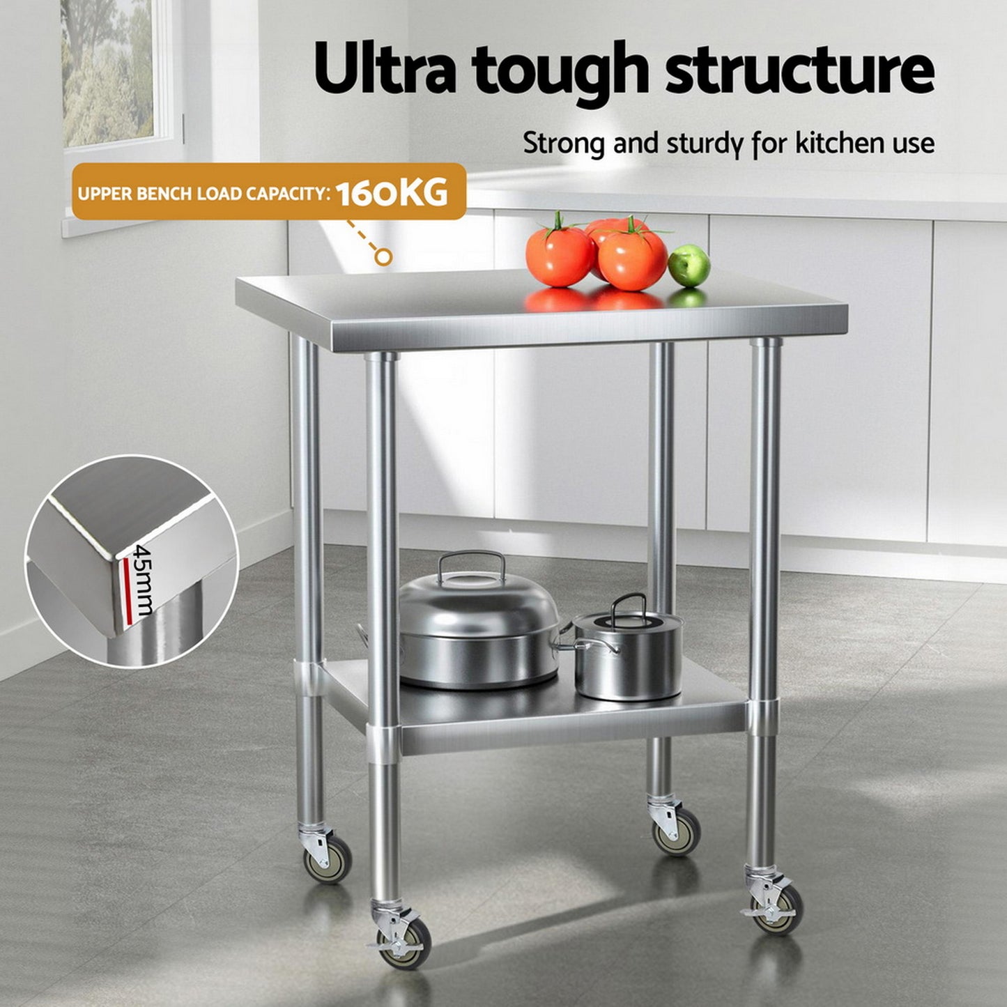 Stainless Steel Kitchen Bench w/ Splashback 760x610MM 430