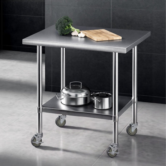 914x762mm Stainless Steel Kitchen Bench w/ Splashback Work Table Prep Bench Commercial 430