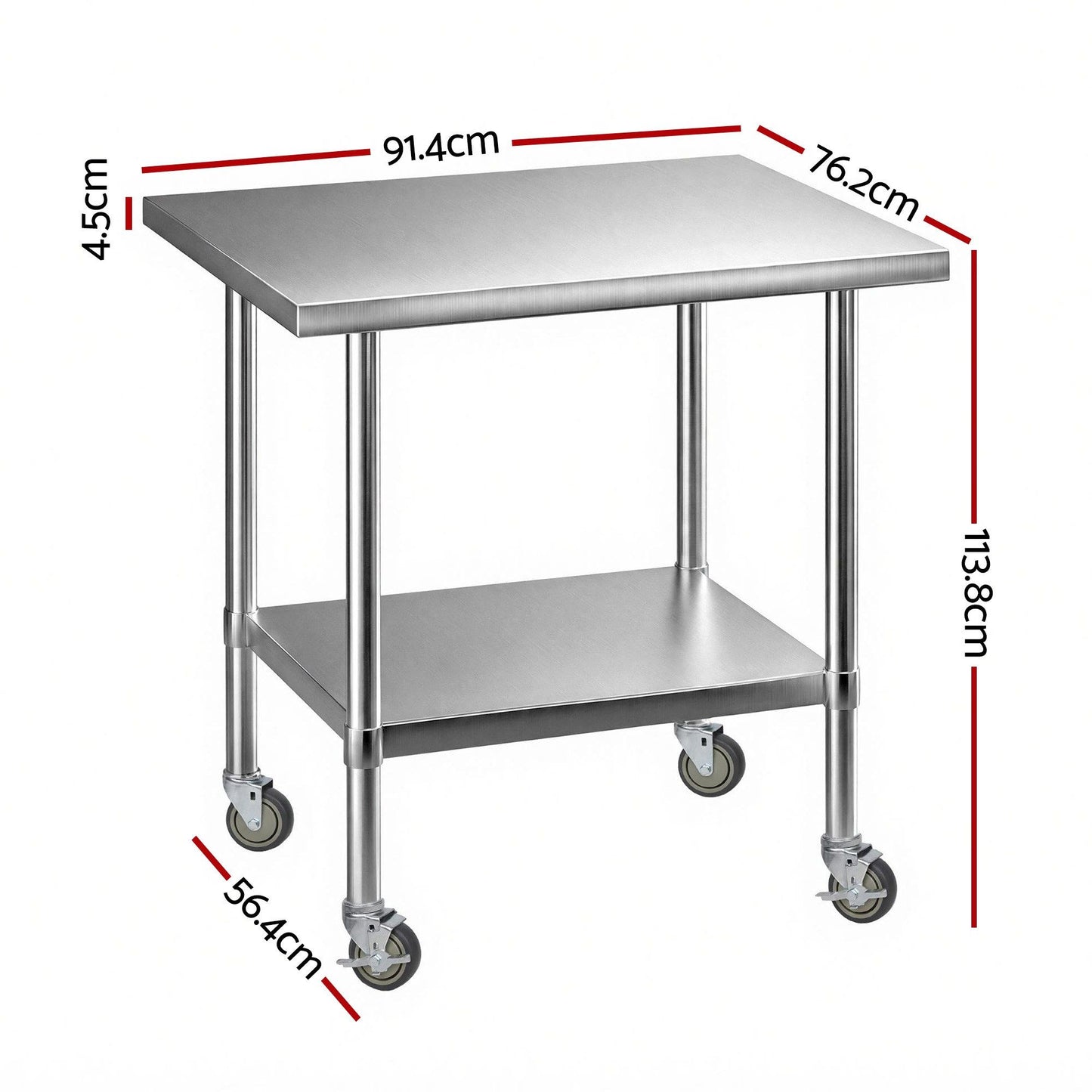 914x762mm Stainless Steel Kitchen Bench w/ Splashback Work Table Prep Bench Commercial 430