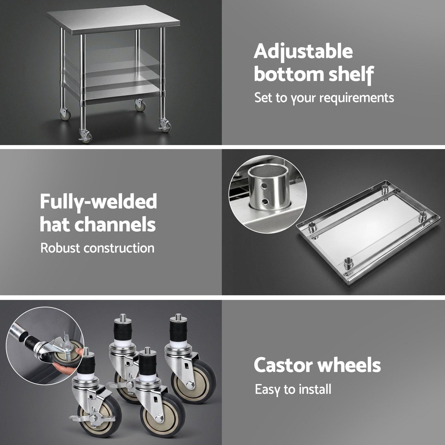914x762mm Stainless Steel Kitchen Bench w/ Splashback Work Table Prep Bench Commercial 430