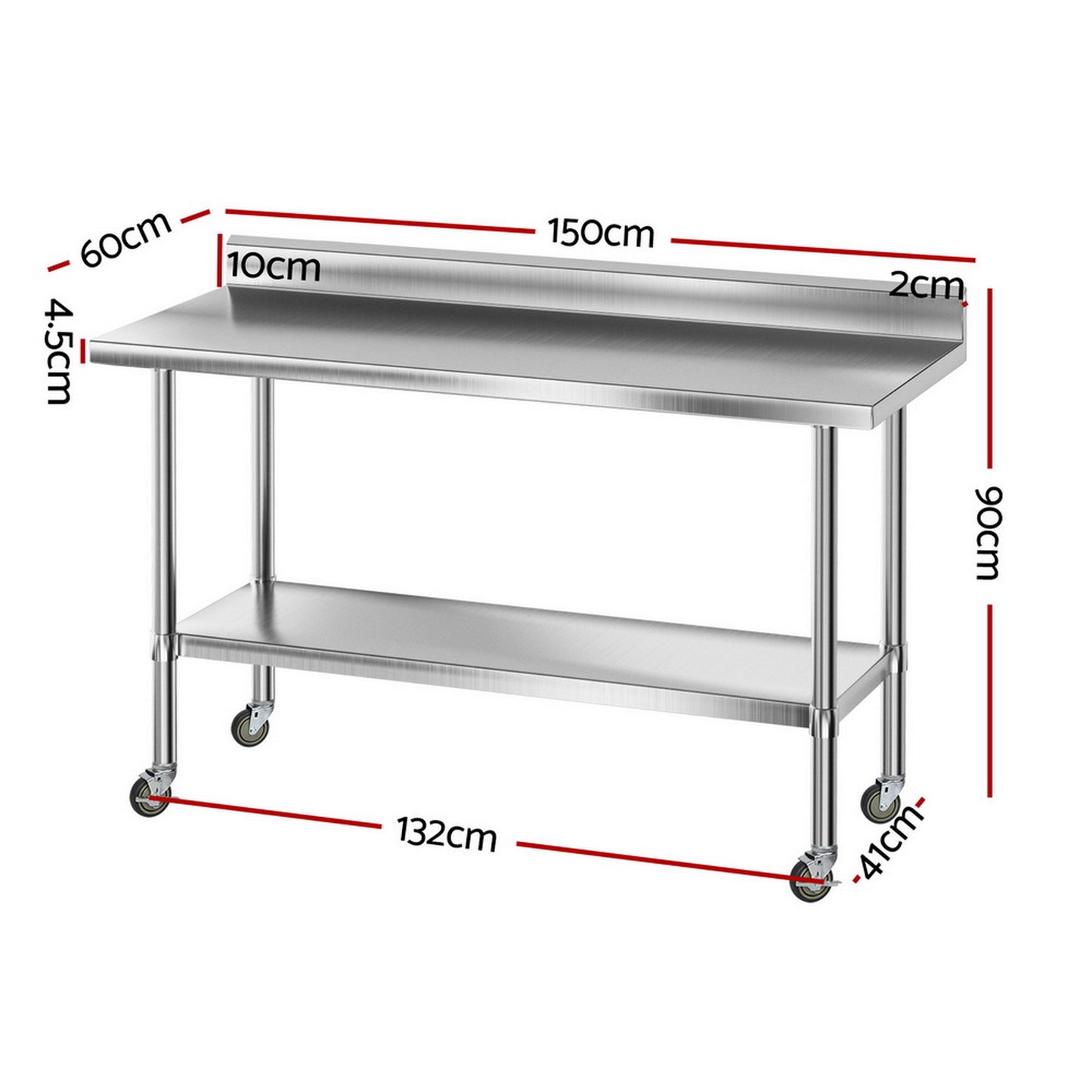 Stainless Steel Kitchen Bench w/ Splashback 1500x600MM 430