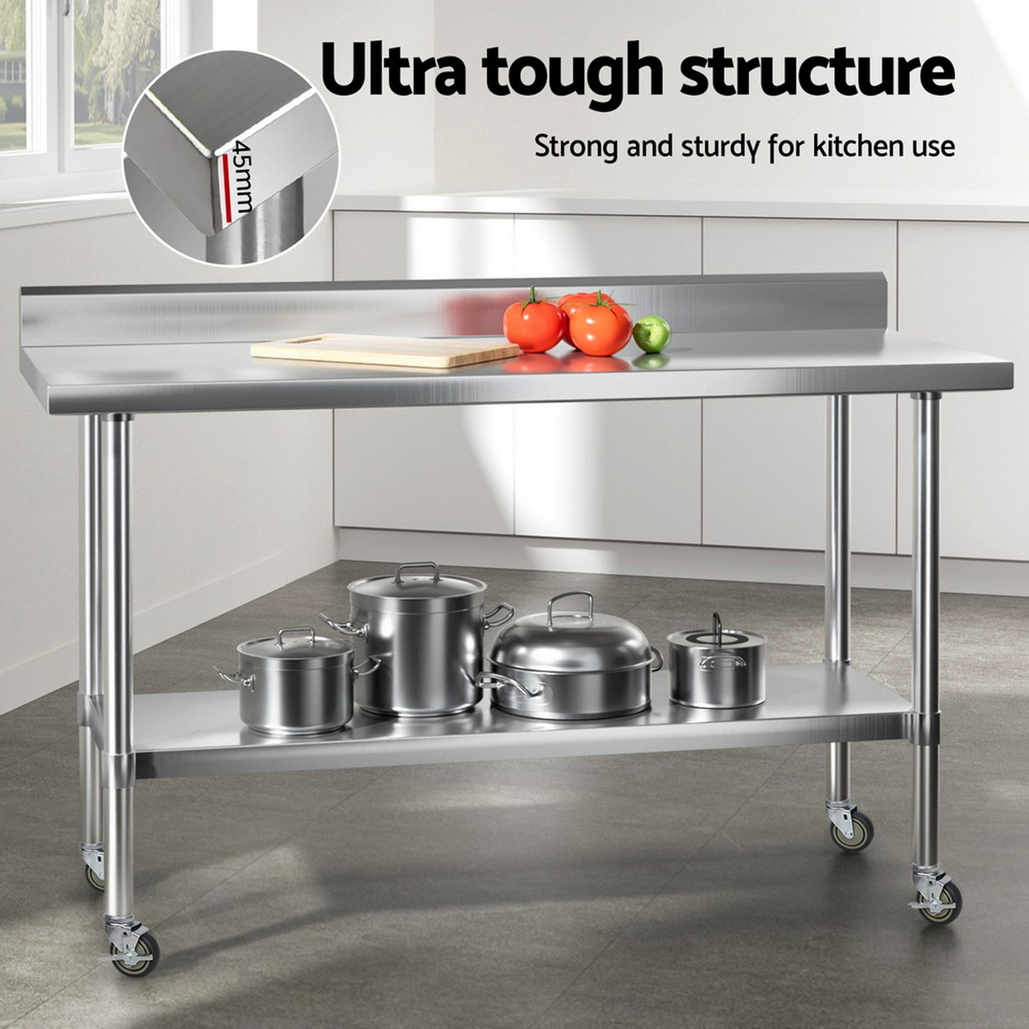 Stainless Steel Kitchen Bench w/ Splashback 1500x600MM 430
