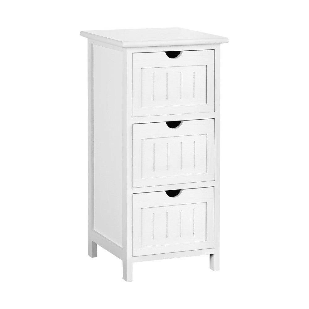 Fredericton Wooden Bedside Tables with 3 Drawers - White