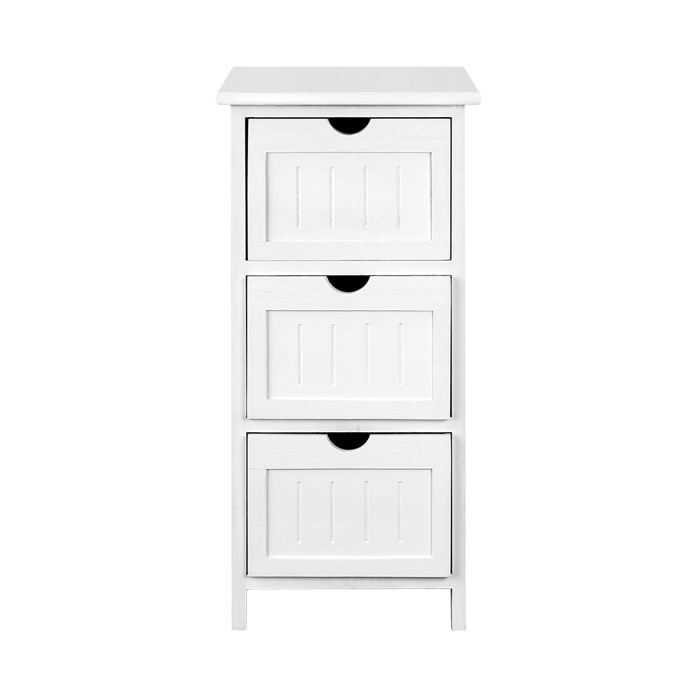 Fredericton Wooden Bedside Tables with 3 Drawers - White