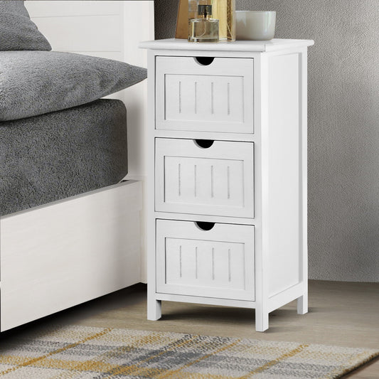 Fredericton Wooden Bedside Tables with 3 Drawers - White