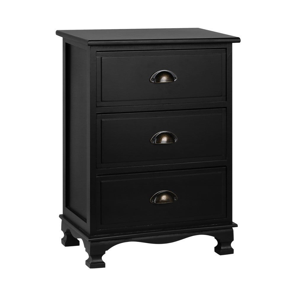 Gander Wooden Vintage Bedside Tables Vintage Chest Storage Cabinet Nightstand with 3 Drawers - Black