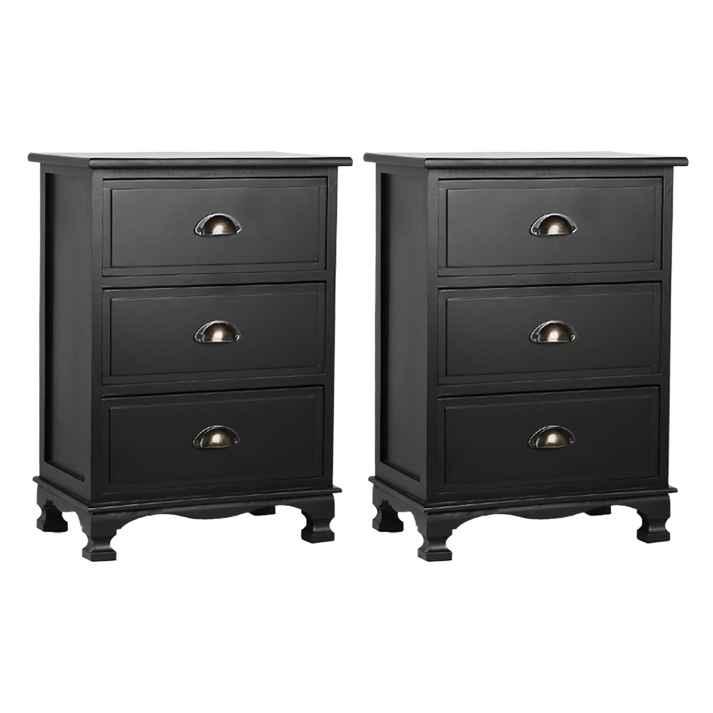 Set of 2 Gander Bedside Tables Vintage with 3 Drawers - Black