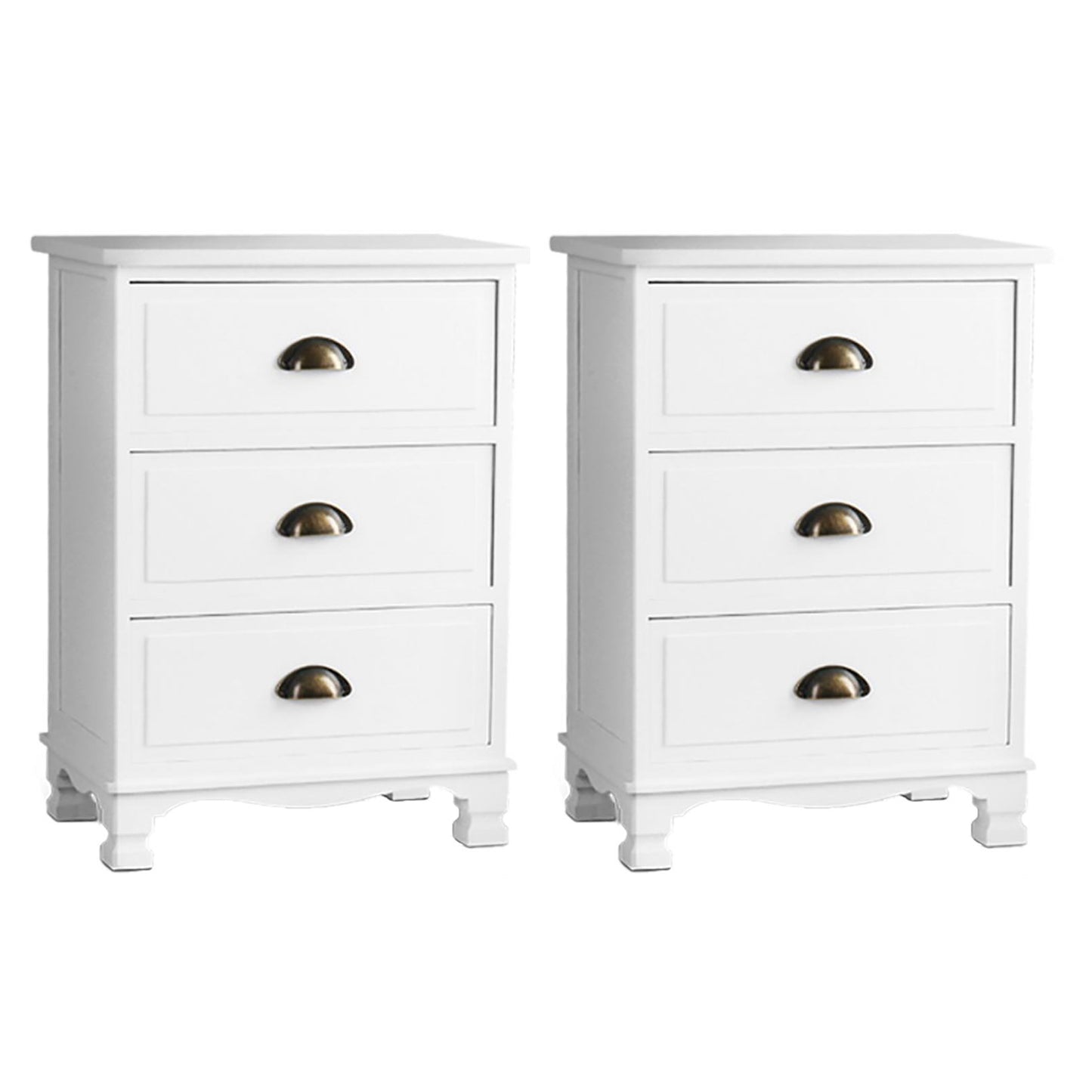 Set of 2 Gander Bedside Tables Vintage with 3 Drawers - White