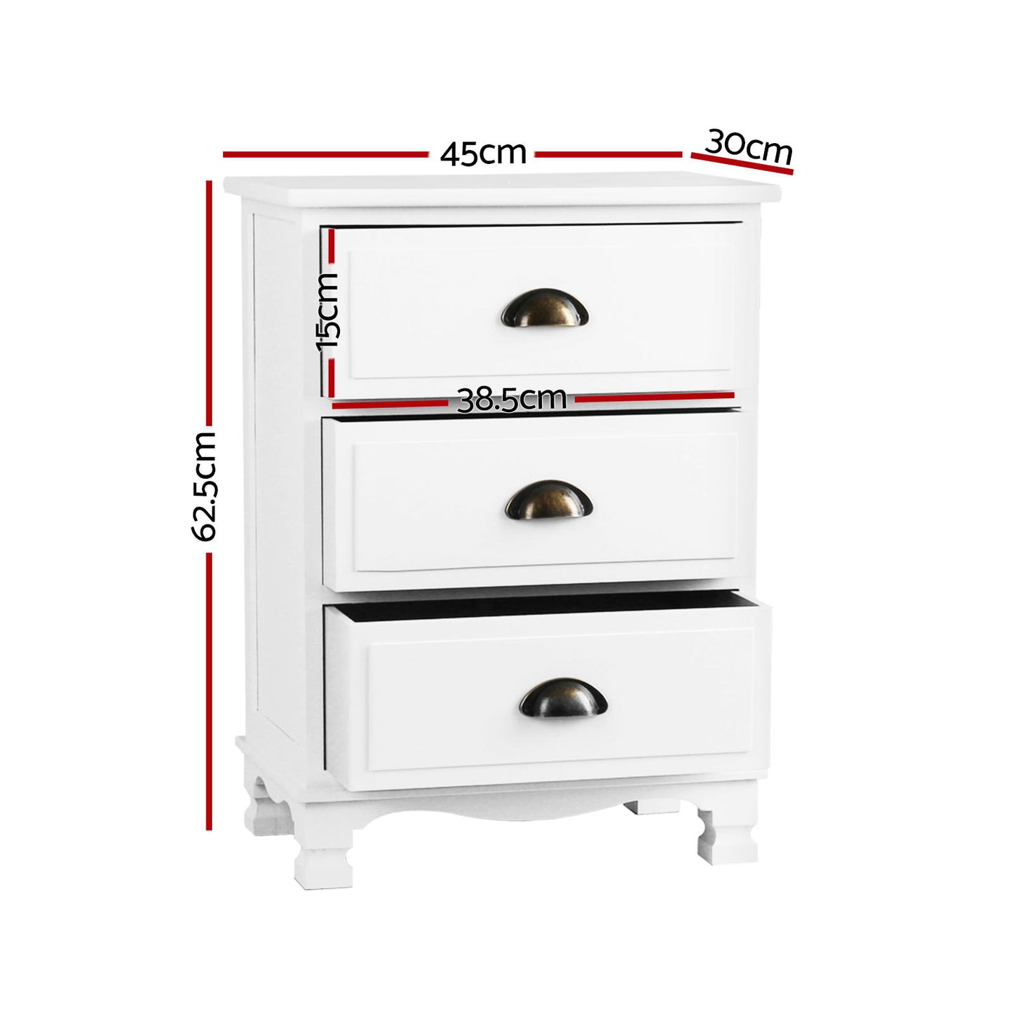 Set of 2 Gander Bedside Tables Vintage with 3 Drawers - White
