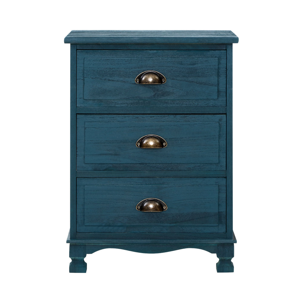 Gander Wooden Vintage Bedside Tables Side Table Cabinet Vintage Storage Nightstand with 3 Drawers - Blue
