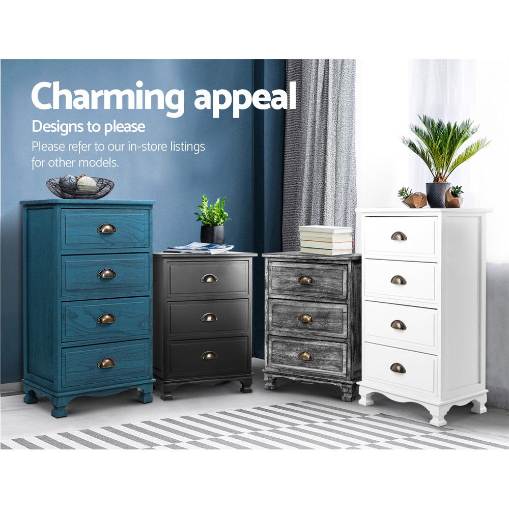 Gander Wooden Vintage Bedside Table Side Table Cabinet Vintage Storage Nightstand with 3 Drawers - Blue