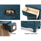 Set of 2 Gander Wooden Vintage Bedside Table Side Table Cabinet Vintage Storage Nightstand with 3 Drawers - Blue
