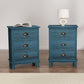 Set of 2 Gander Wooden Vintage Bedside Table Side Table Cabinet Vintage Storage Nightstand with 3 Drawers - Blue
