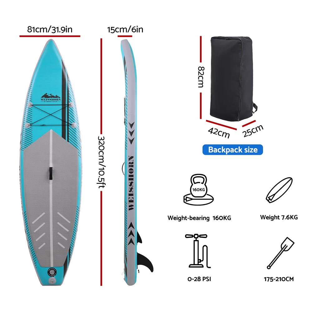 Stand Up Paddle Board 10.5ft Inflatable SUP Surfboard Paddleboard Kayak Surf - Green