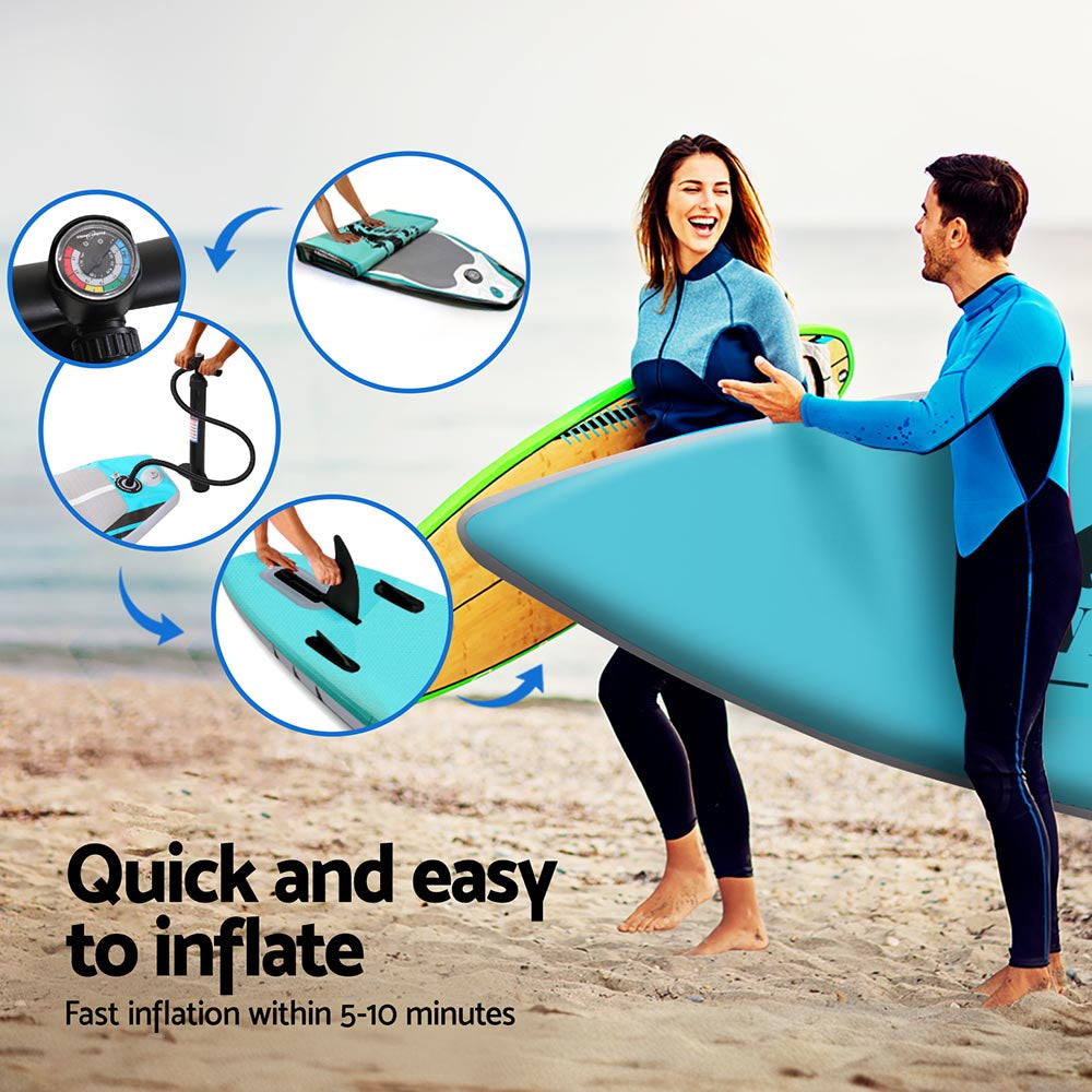 Stand Up Paddle Board 10.5ft Inflatable SUP Surfboard Paddleboard Kayak Surf - Green