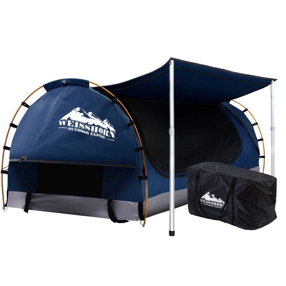 Double Swag Camping Swags Canvas Free Standing Dome Tent Dark Blue