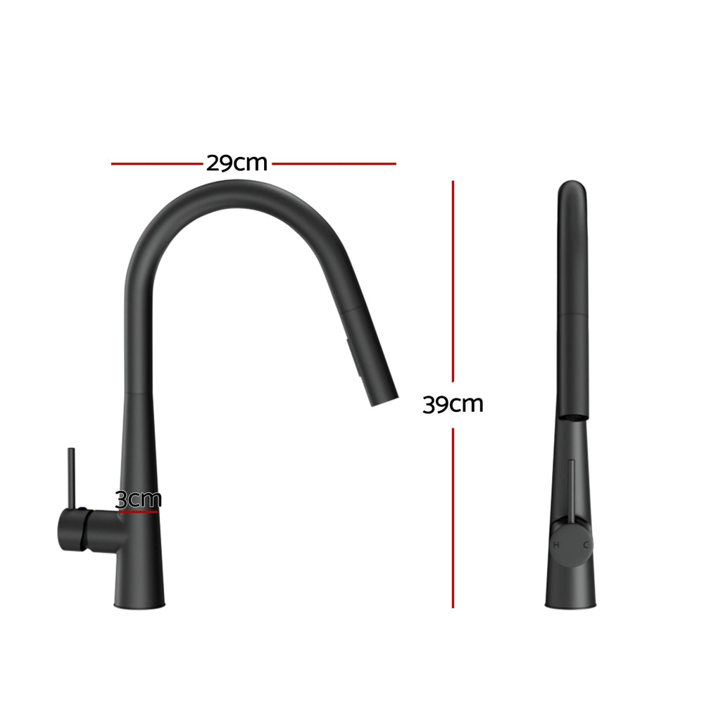 Kitchen Mixer Tap Pull Out Round 2 Mode Sink Basin Faucet Swivel - Black