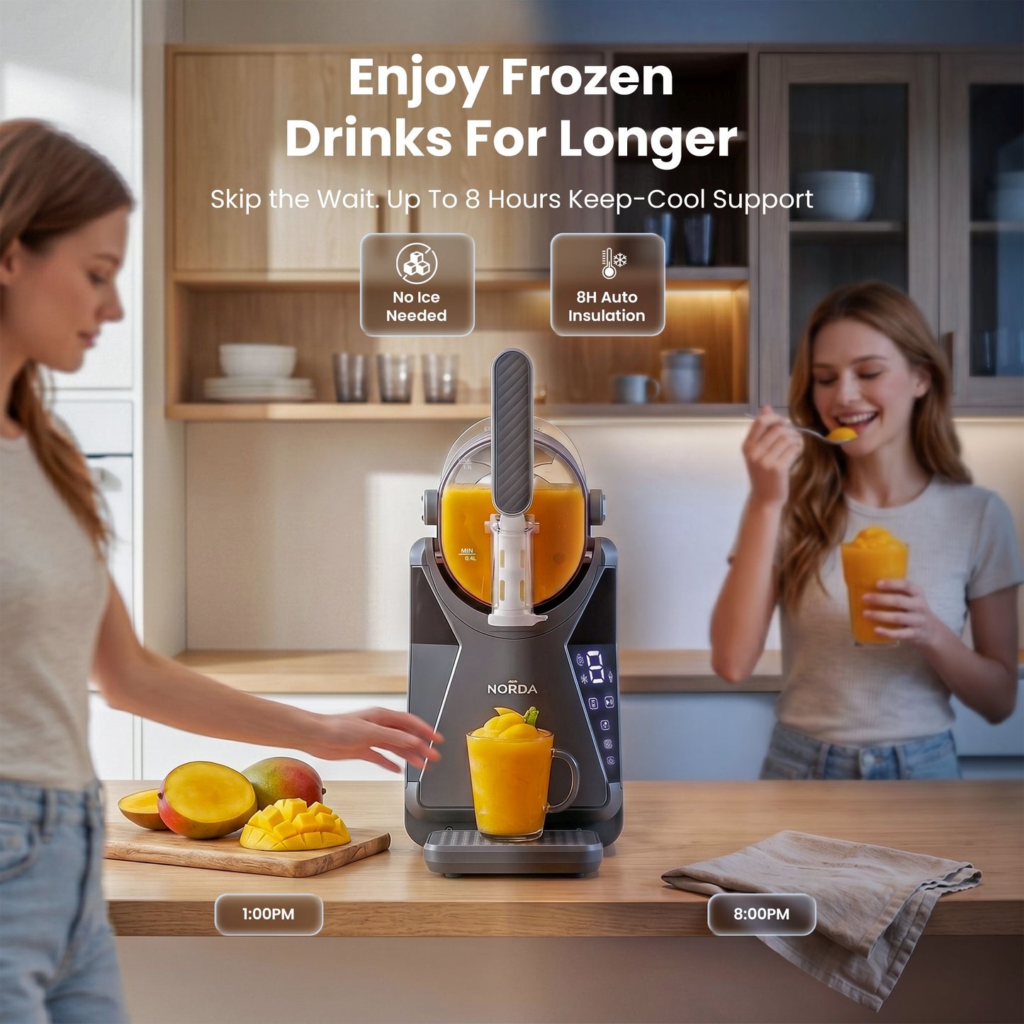 NORDA 1.3L Slushie Machine Frozen Drink Maker Slushy Ice Cream Maker No Ice Compressor Touchscreen for Home BBQ Party