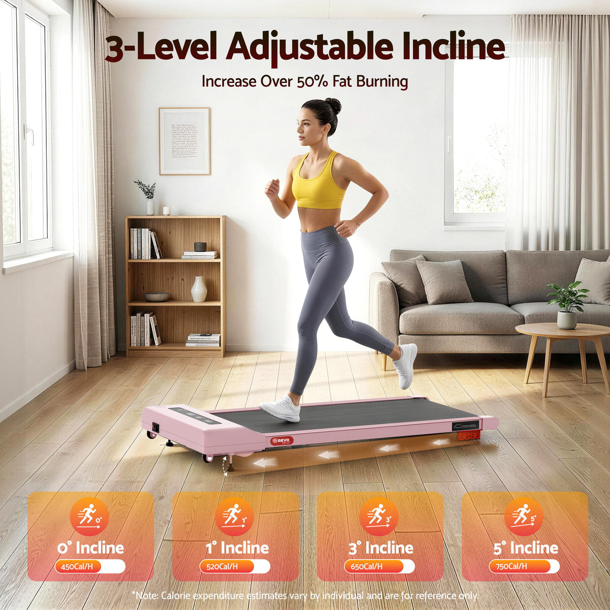 Everfit Treadmill Electric Walking Pad Incline Under Desk Home Gym 380mm Pink
