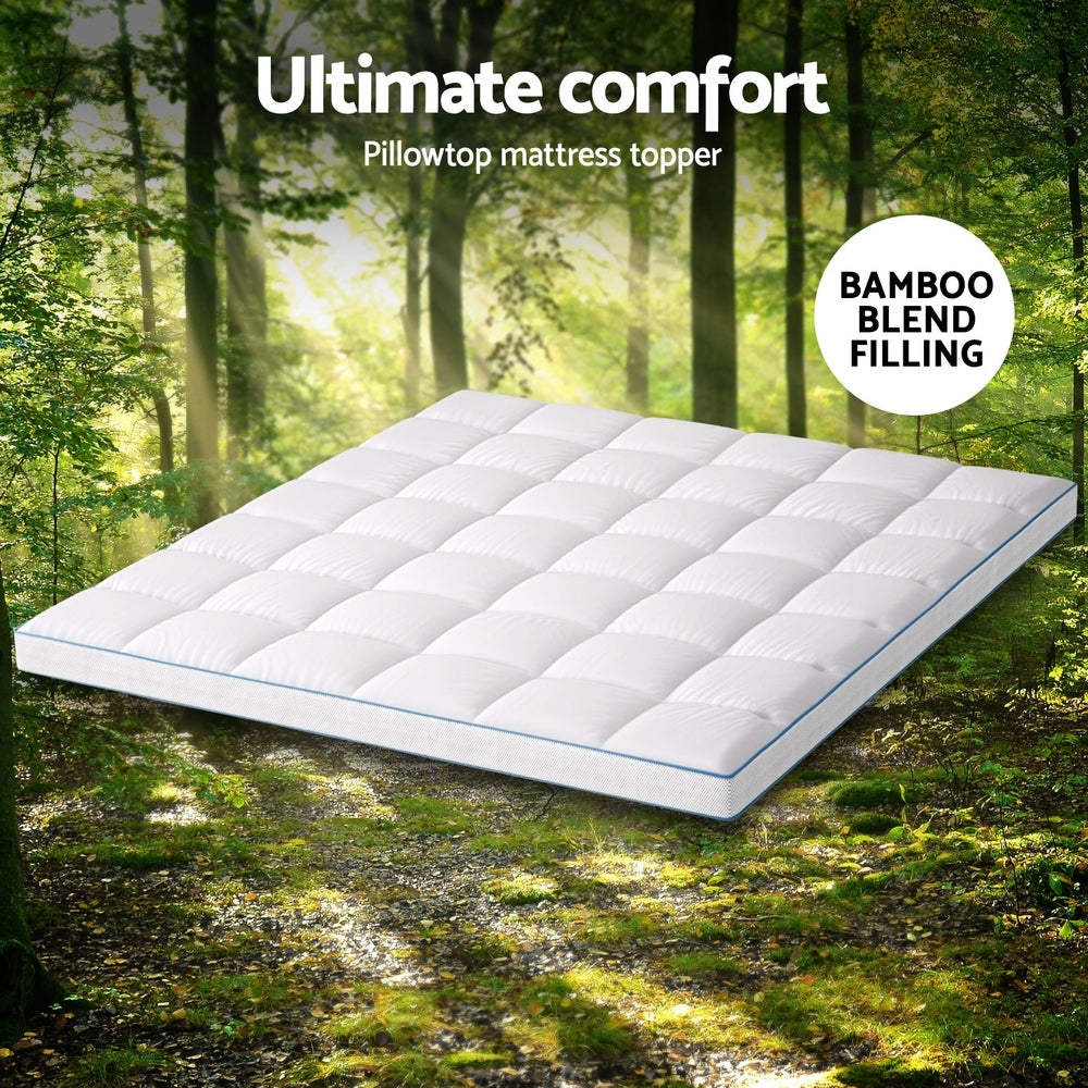 King Giselle Bedding 1500GSM Bamboo Pillowtop Mattress Topper 10cm Thick Pad