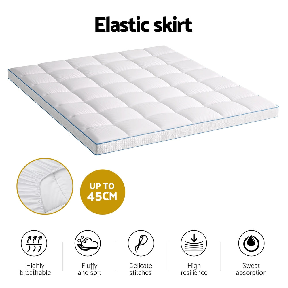 King Giselle Bedding 1500GSM Bamboo Pillowtop Mattress Topper 10cm Thick Pad