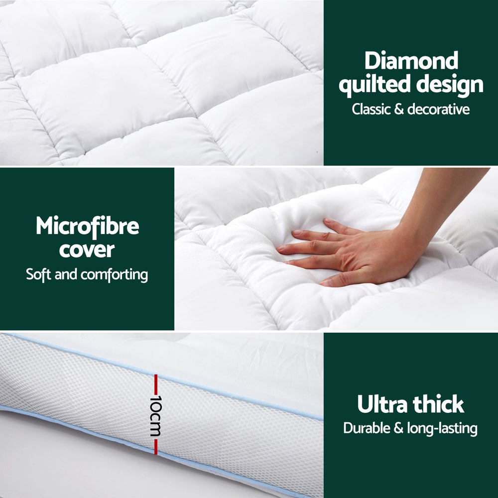Queen Giselle Bedding 1500GSM Bamboo Pillowtop Mattress Topper 10cm