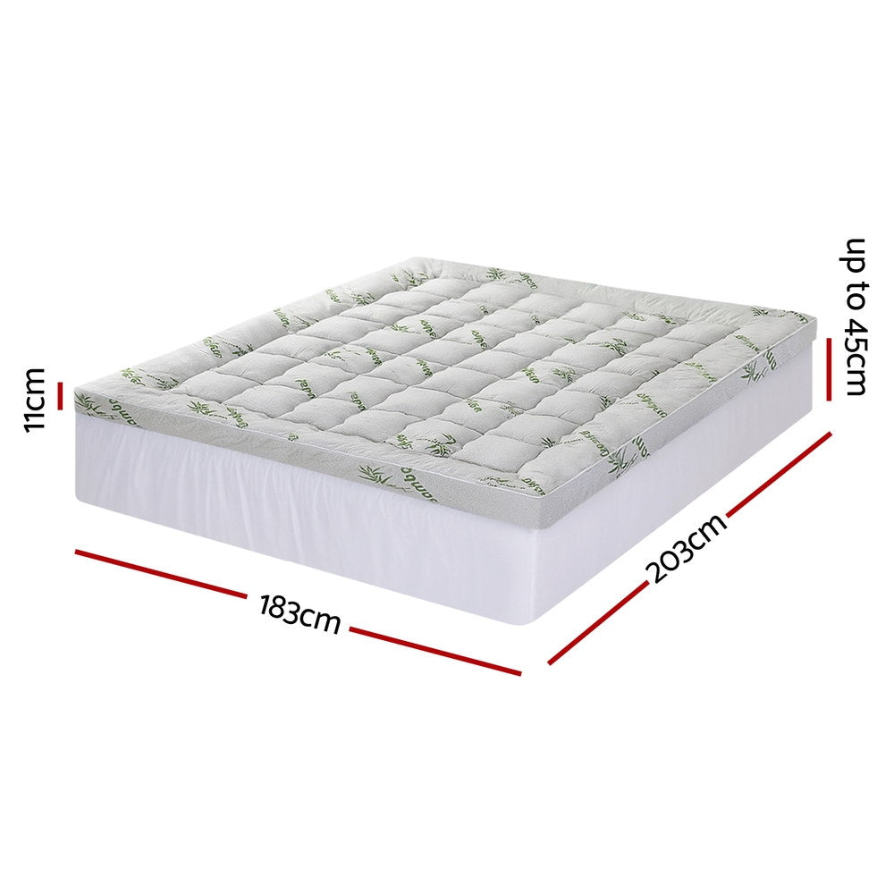 King Giselle Bedding 1500GSM Pillowtop Mattress Topper Bamboo Mattress Pad