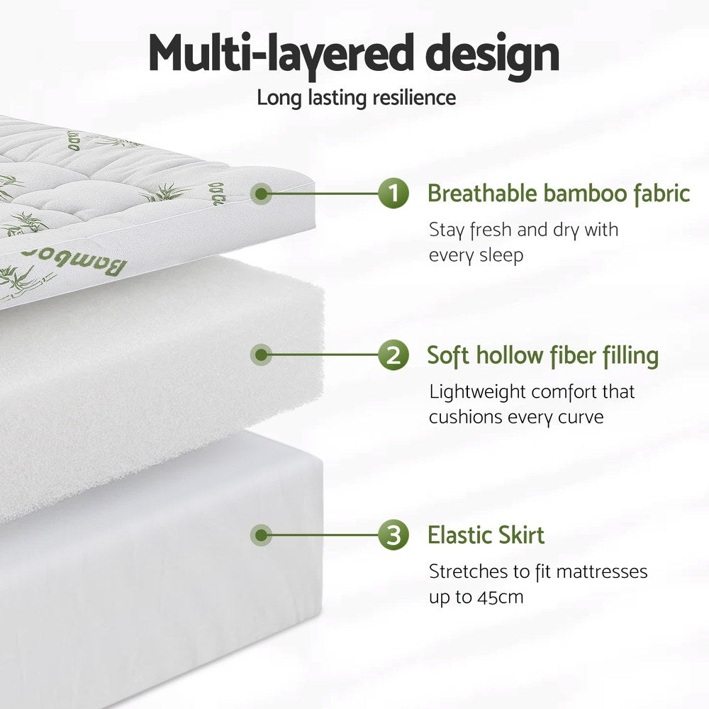 King Single Giselle Bedding 1500GSM Pillowtop Mattress Topper Bamboo Mattress Pad