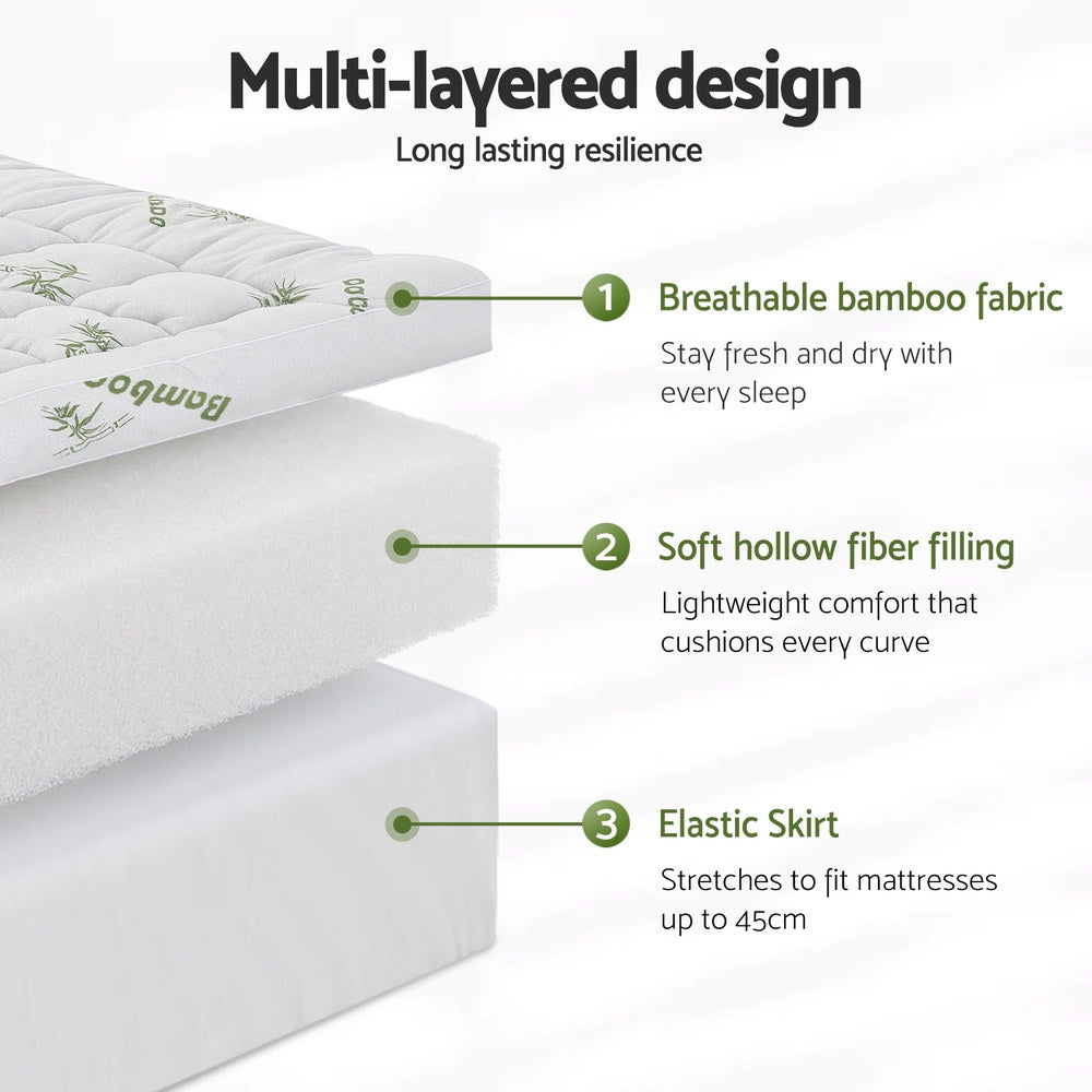Queen Giselle Bedding 1500GSM Pillowtop Mattress Topper Bamboo Mattress Pad