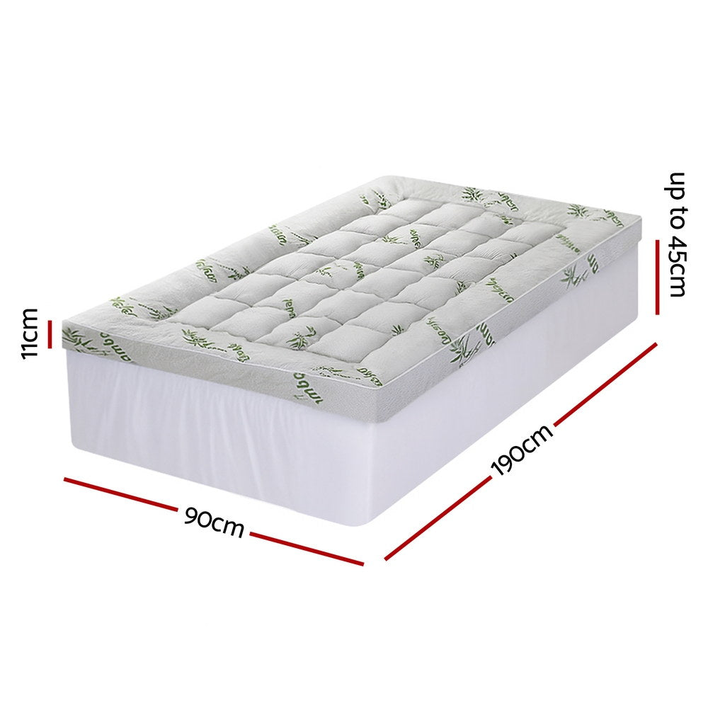 Single Giselle Bedding 1500GSM Pillowtop Mattress Topper Bamboo Mattress Pad