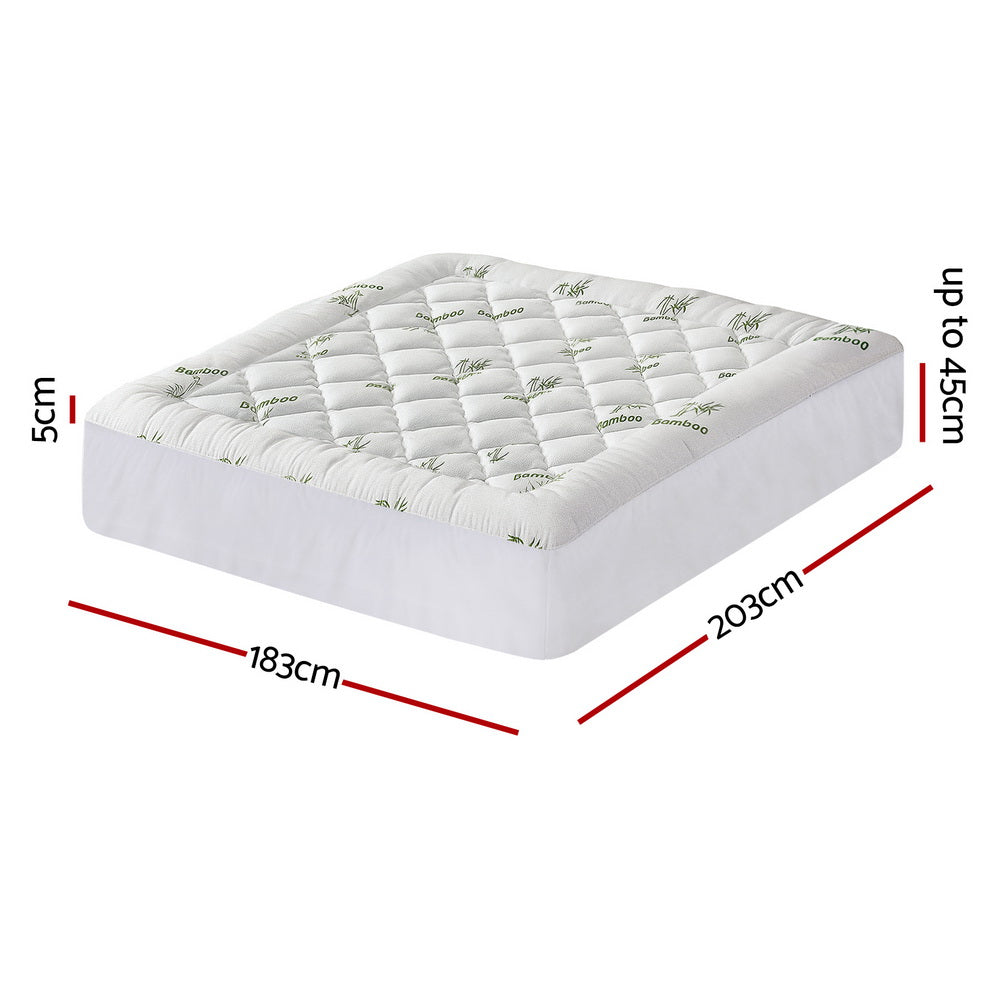 King Giselle Bedding 5cm Pillowtop Mattress Topper 1000GSM Thick Soft Bamboo Cooling Pad