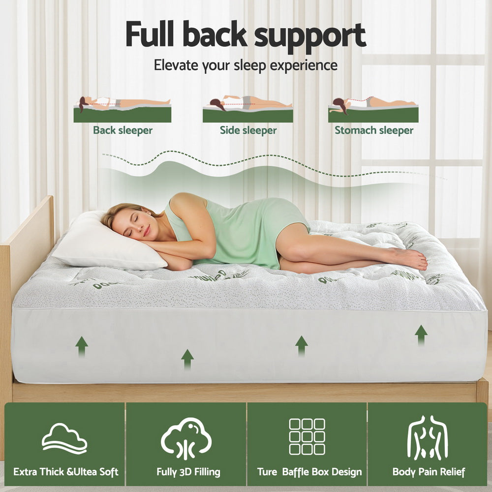 King Giselle Bedding 5cm Pillowtop Mattress Topper 1000GSM Thick Soft Bamboo Cooling Pad