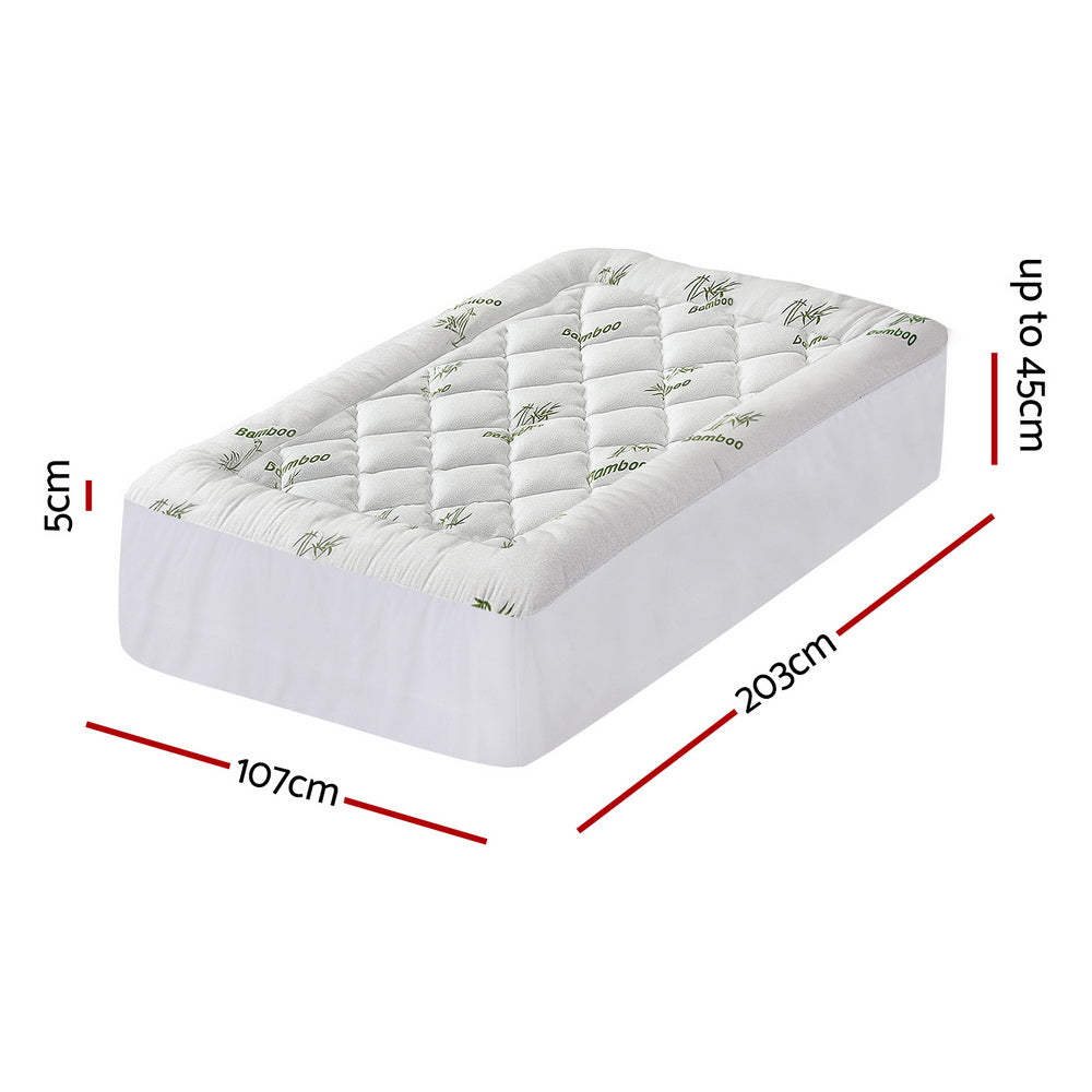 King Single Giselle Bedding 5cm Pillowtop Mattress Topper 1000GSM Thick Soft Bamboo Cooling Pad