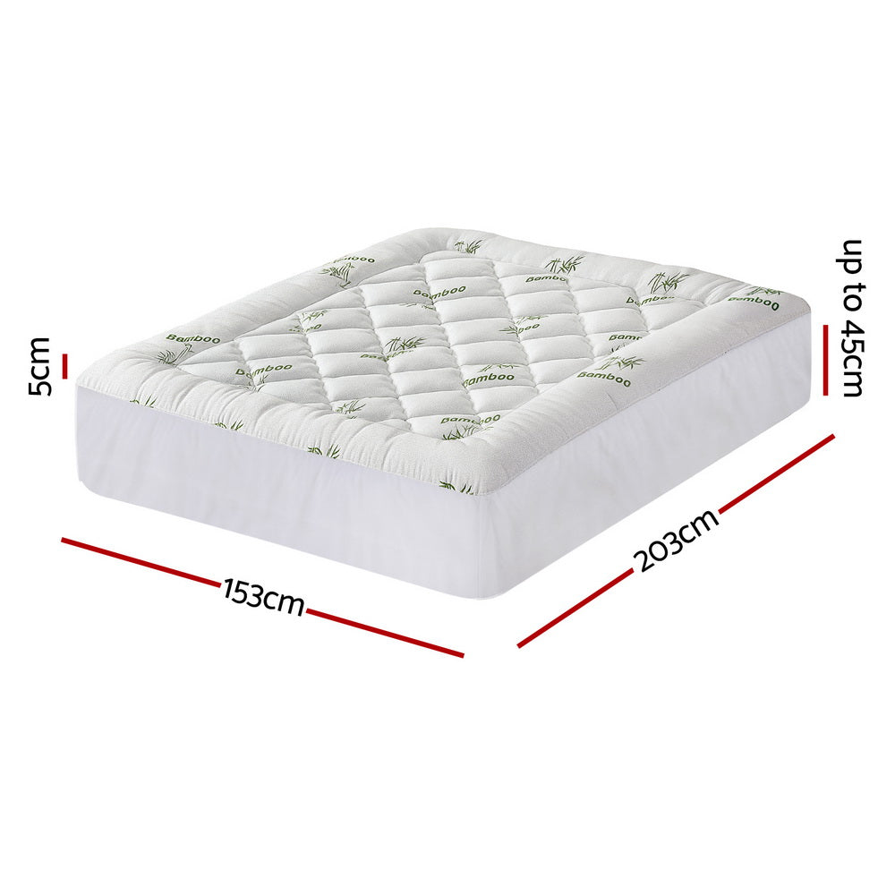 Queen Giselle Bedding 5cm Pillowtop Mattress Topper 1000GSM Thick Soft Bamboo Cooling Pad