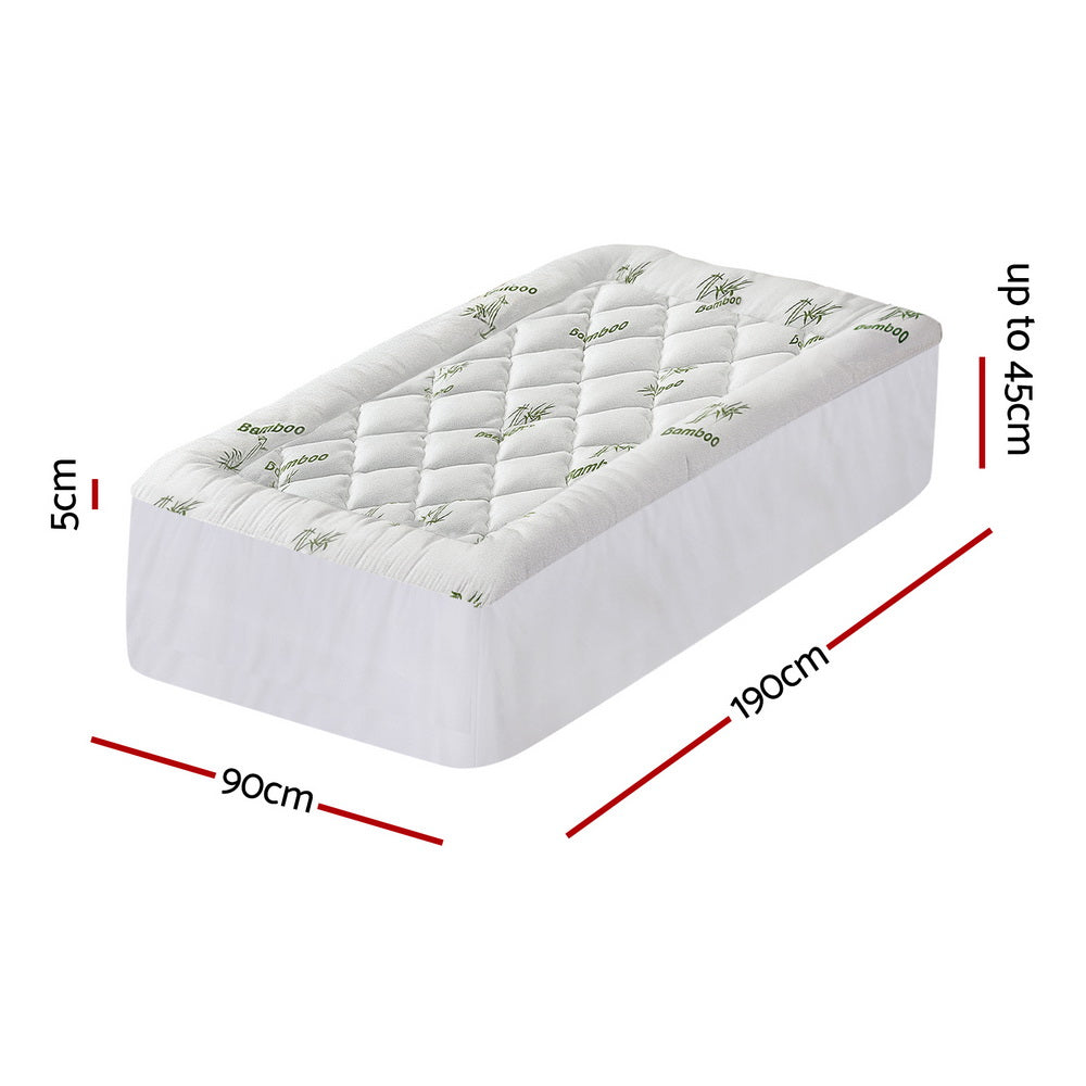 Single Giselle Bedding 5cm Pillowtop Mattress Topper 1000GSM Thick Soft Bamboo Cooling Pad