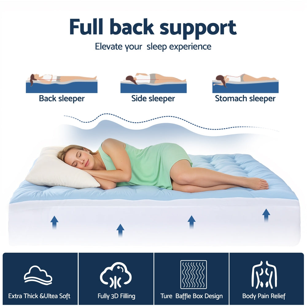 King Single Giselle Bedding Pillowtop Mattress Topper 5cm Reversible Cooling & Soft Coral Fleece Pad