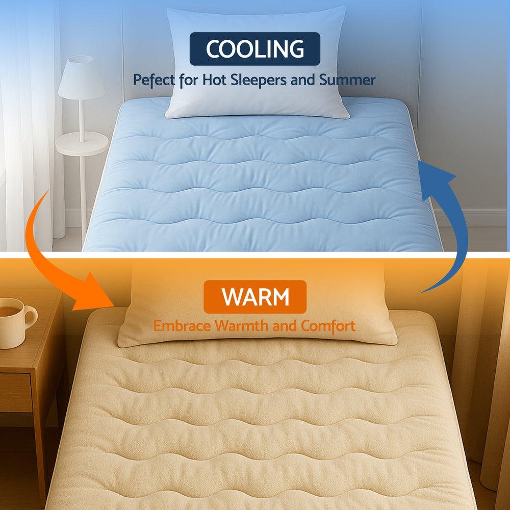 King Single Giselle Bedding Pillowtop Mattress Topper 5cm Reversible Cooling & Soft Coral Fleece Pad