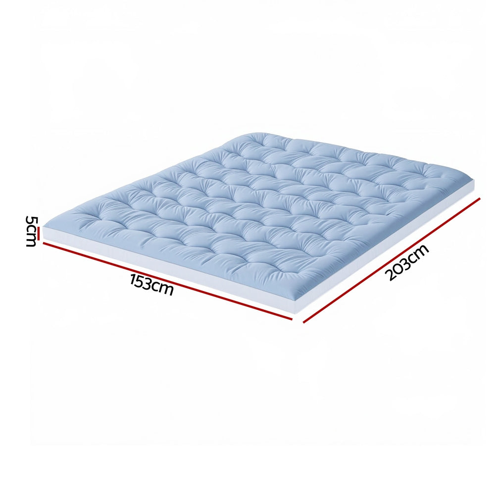 Queen Giselle Bedding Pillowtop Mattress Topper 5cm Reversible Cooling & Soft Coral Fleece Pad