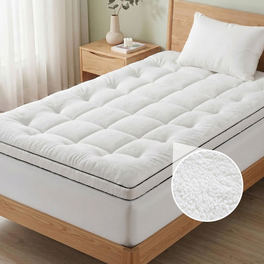 King Single Giselle Bedding Mattress Topper 5cm Coral Fleece