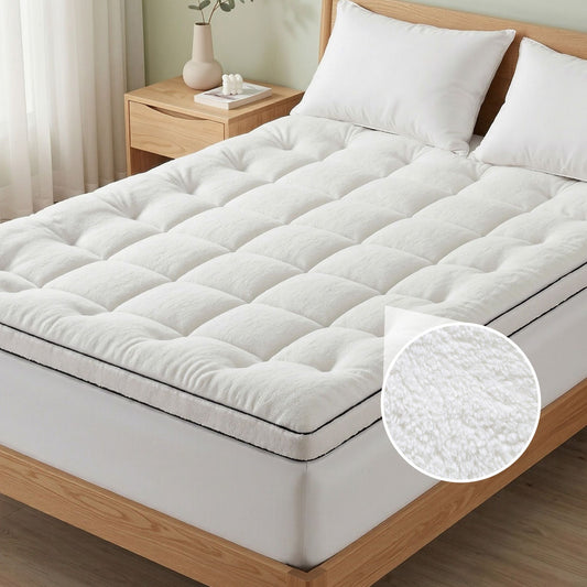 Queen Giselle Bedding Mattress Topper 5cm Coral Fleece