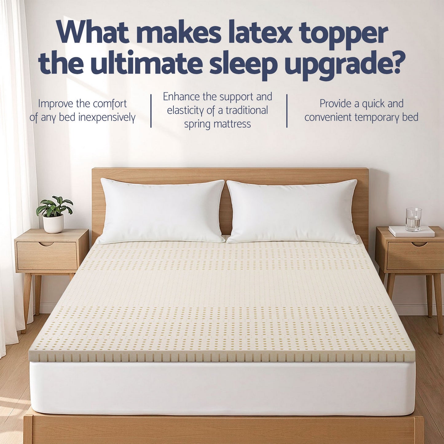 Double Giselle Bedding Natural Latex Mattress Topper, 7-Zone Pressure Relief Bed Pad