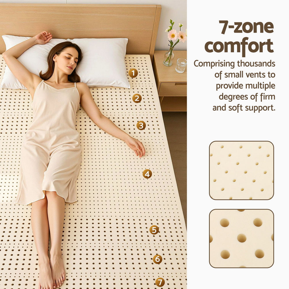 King Giselle Bedding Latex Mattress Topper, 7.5cm Thick 7-Zone Pressure Relief Bed Pad Beige