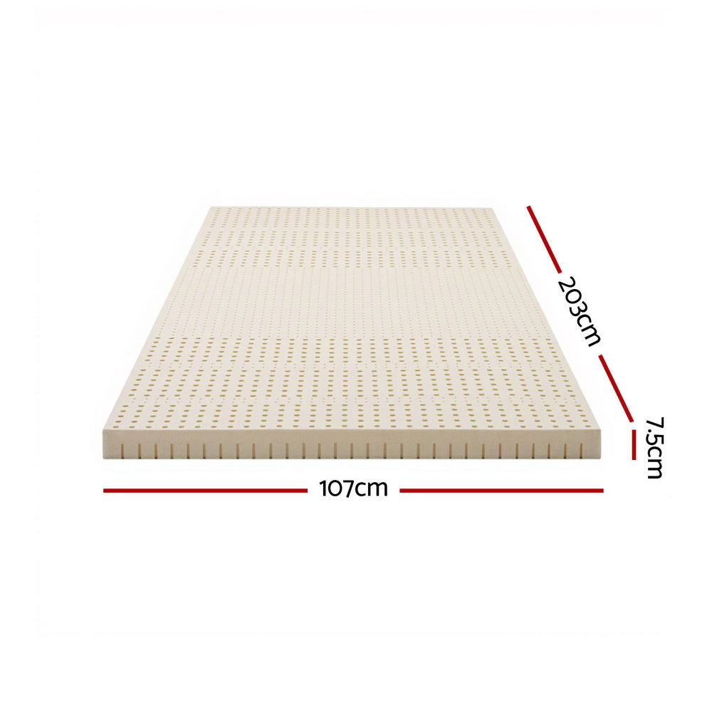 King Single Giselle Bedding Latex Mattress Topper, 7.5cm Thick 7-Zone Pressure Relief Bed Pad Beige