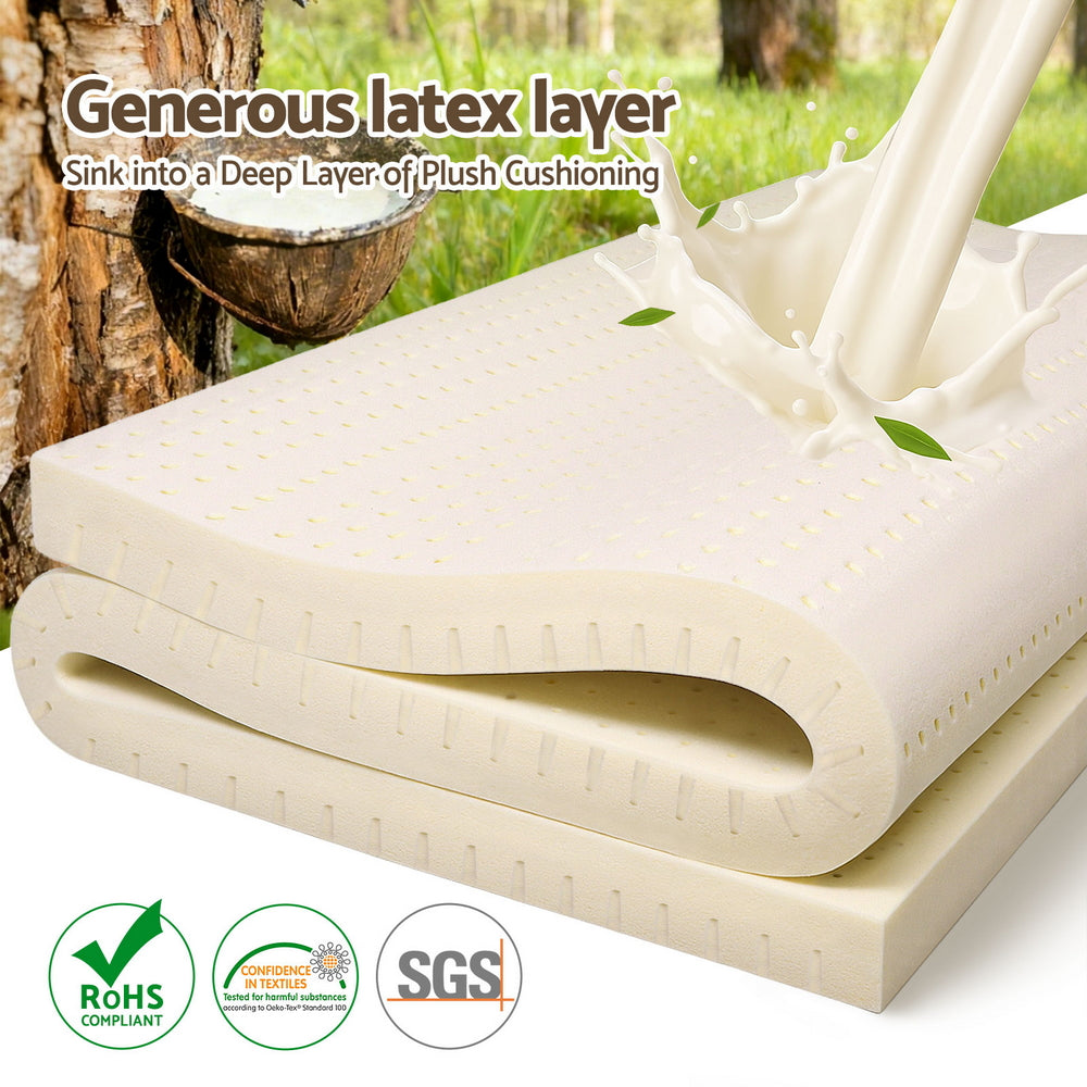 King Single Giselle Bedding Latex Mattress Topper, 7.5cm Thick 7-Zone Pressure Relief Bed Pad Beige