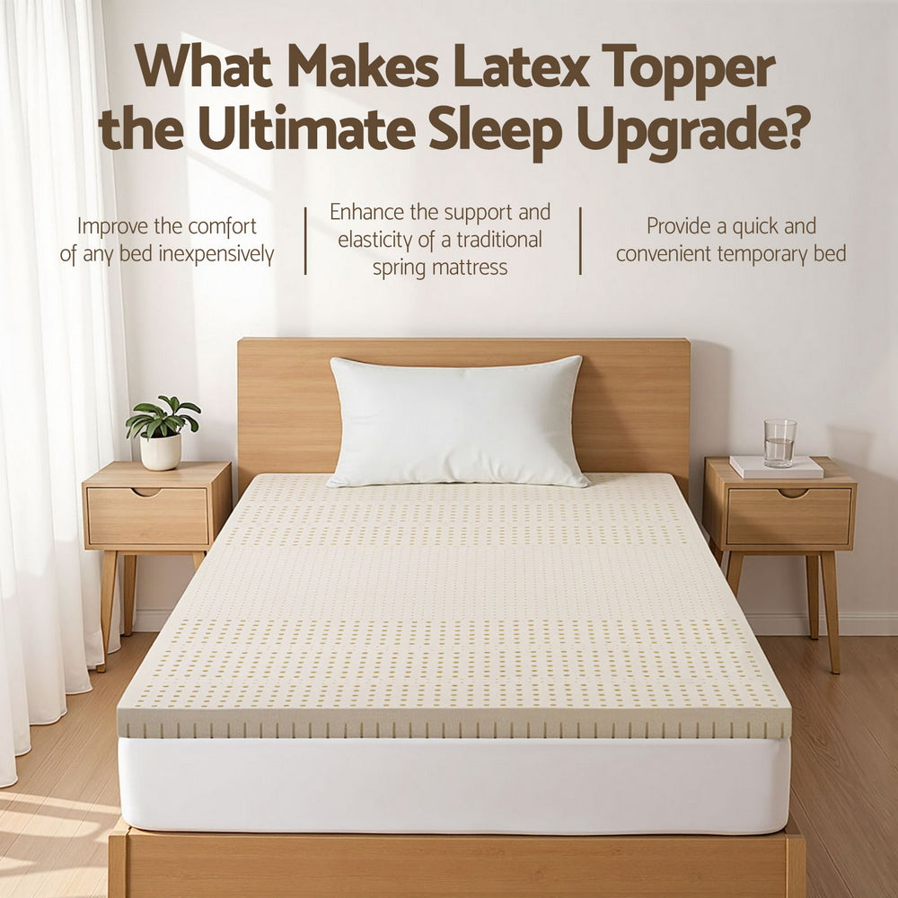 King Single Giselle Bedding Latex Mattress Topper, 7.5cm Thick 7-Zone Pressure Relief Bed Pad Beige