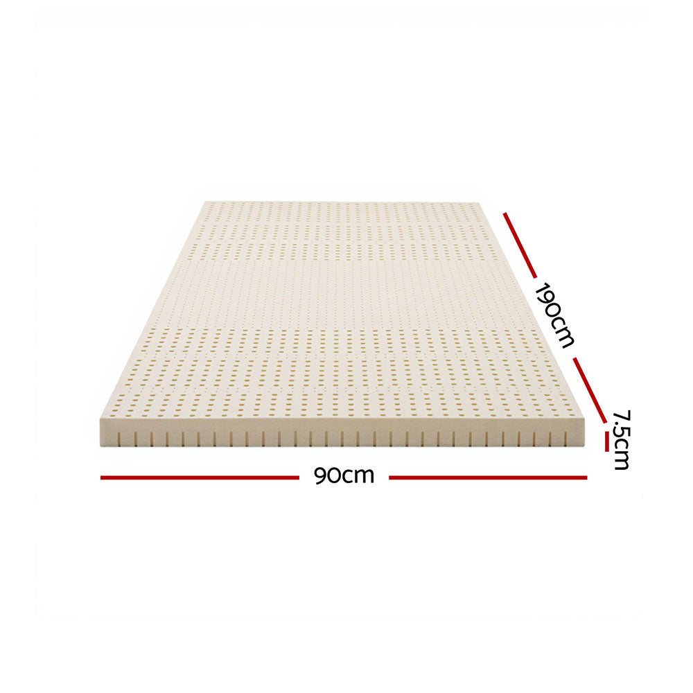 Single Giselle Bedding Latex Mattress Topper, 7.5cm Thick 7-Zone Pressure Relief Bed Pad Beige