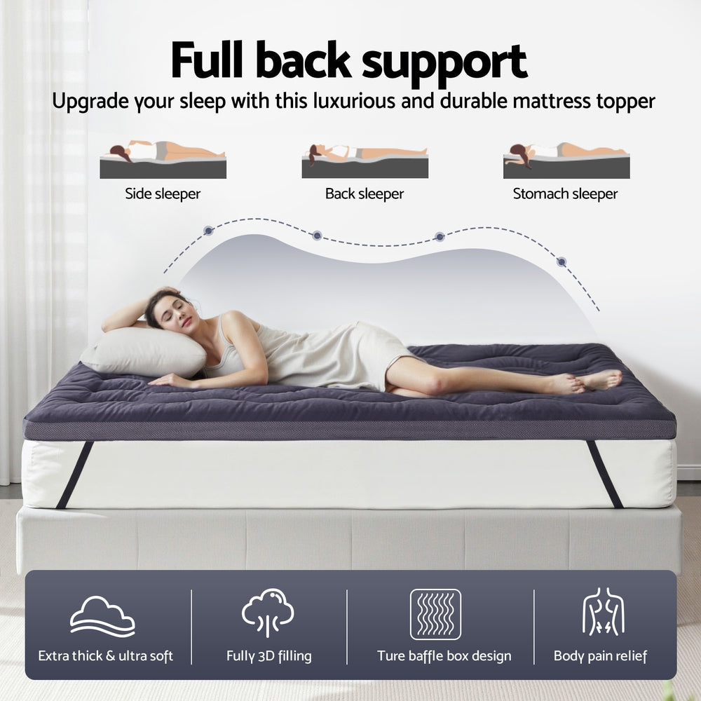 Single Giselle Bedding 5cm Pillowtop Topper Bamboo Polyester Blend Fibre Pad 500GSM