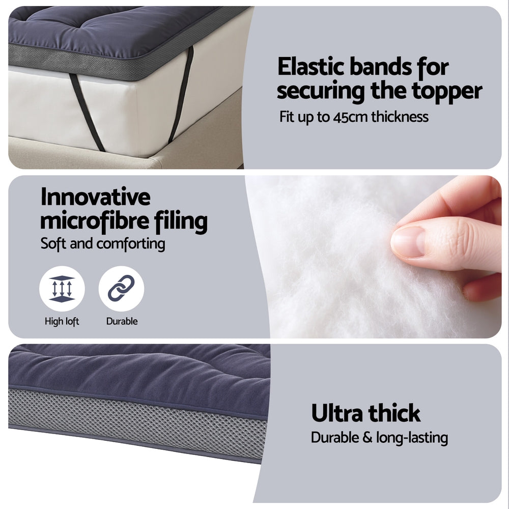 Single Giselle Bedding 5cm Pillowtop Topper Bamboo Polyester Blend Fibre Pad 500GSM