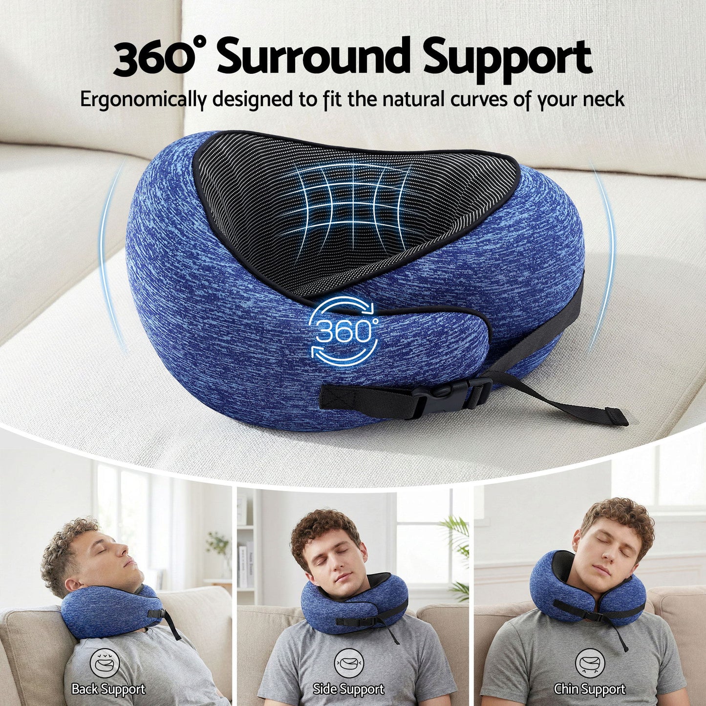 Travel Pillow Washable Cover with Storage Bag - Blue